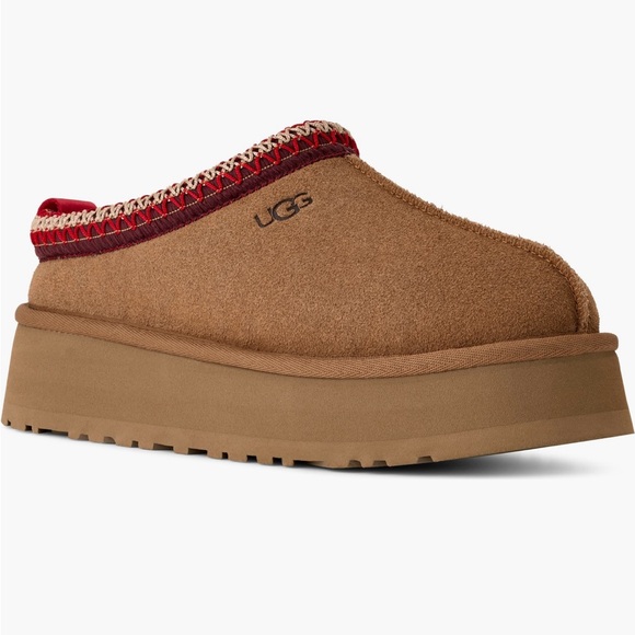 UGG Tan Platform Slippers with Red Trim - Picture 1 of 7